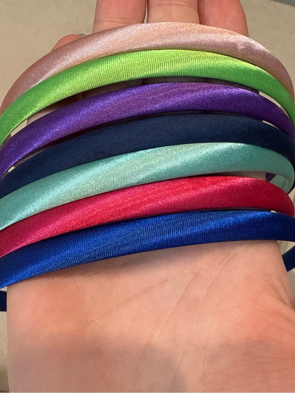 Thin 8-9mm Solid Satin Headbands Craft DYI Hair Hoop/Band Pack of 7